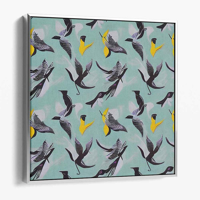 Synchronized Flight: Teal and Vibrant Bird Pattern Canvas Art Print