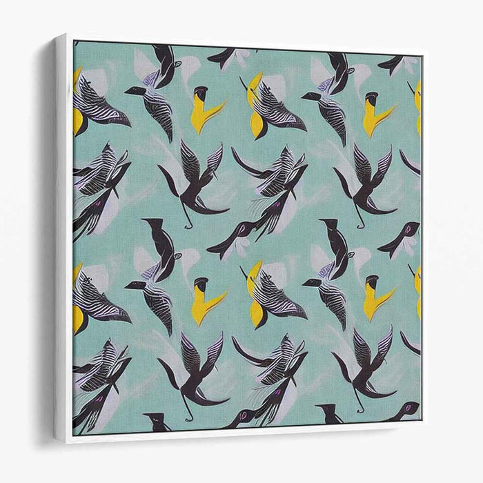 Synchronized Flight: Teal and Vibrant Bird Pattern Canvas Art Print