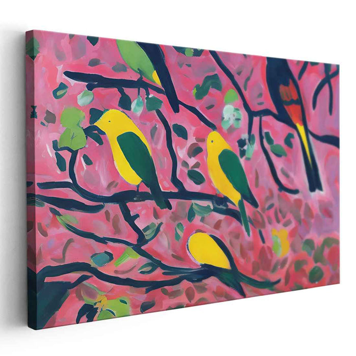 Feathers Among Leaves: Vivid Birds in Lush Foliage Canvas Art