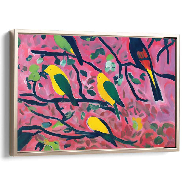 Feathers Among Leaves: Vivid Birds in Lush Foliage Canvas Art