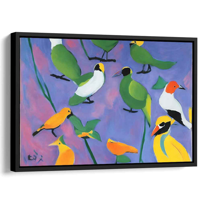 Whimsical Feathered Symphony: Vibrant Birds on a Dreamy Pastel Canvas