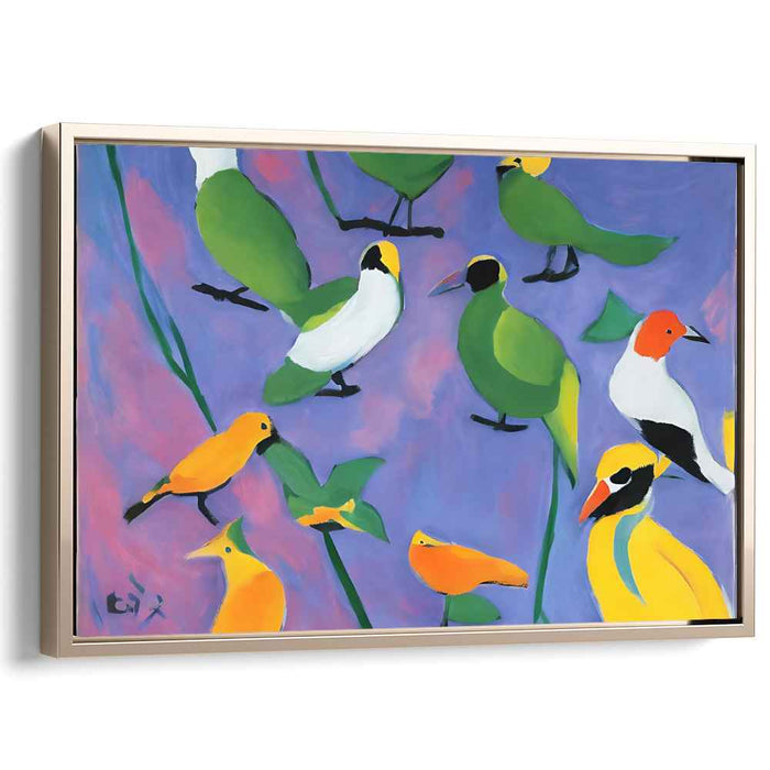 Whimsical Feathered Symphony: Vibrant Birds on a Dreamy Pastel Canvas