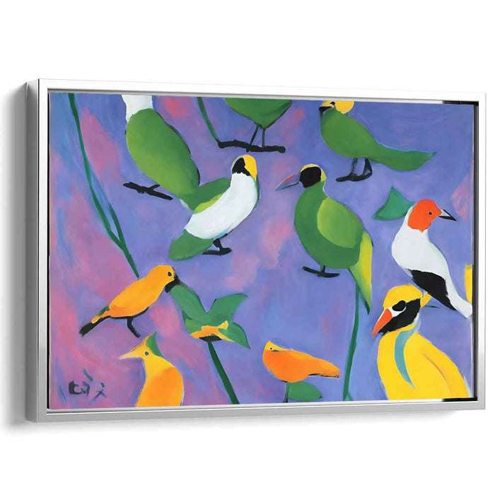 Whimsical Feathered Symphony: Vibrant Birds on a Dreamy Pastel Canvas