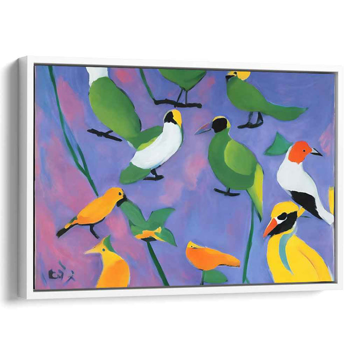 Whimsical Feathered Symphony: Vibrant Birds on a Dreamy Pastel Canvas