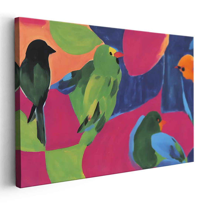 Avian Array Fusion: A Colorful Assembly of Birds - Modern Abstract Canvas Art