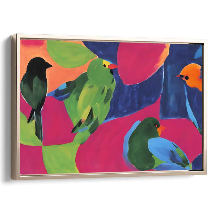 Avian Array Fusion: A Colorful Assembly of Birds - Modern Abstract Canvas Art