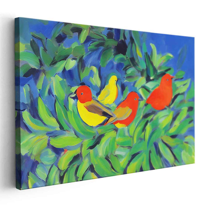 Lively Avian Oasis: Fauvist-Inspired Colorful Bird Canvas Art Print