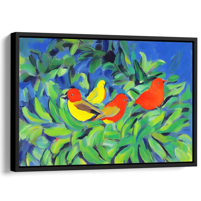 Lively Avian Oasis: Fauvist-Inspired Colorful Bird Canvas Art Print