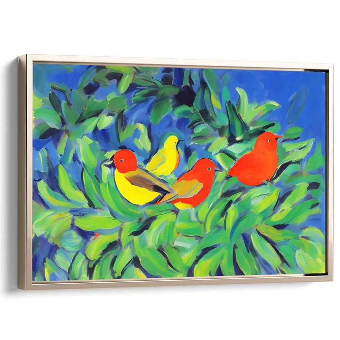 Lively Avian Oasis: Fauvist-Inspired Colorful Bird Canvas Art Print