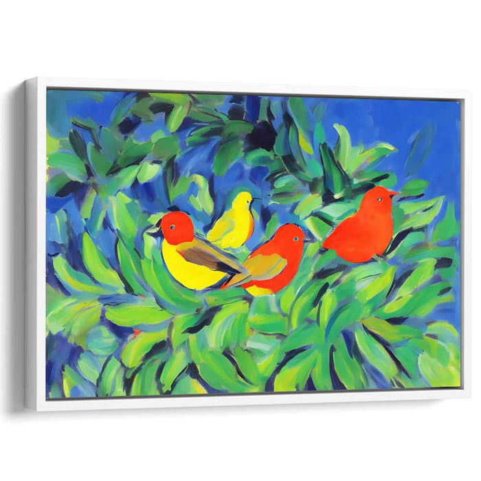 Lively Avian Oasis: Fauvist-Inspired Colorful Bird Canvas Art Print