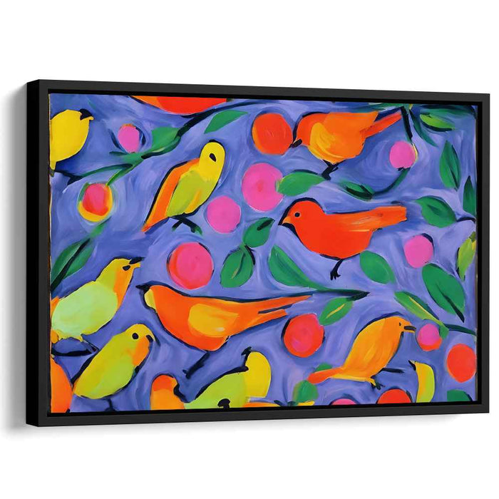 Rainbow Feathers Flight Dance: A Burst of Colorful Birds on Canvas