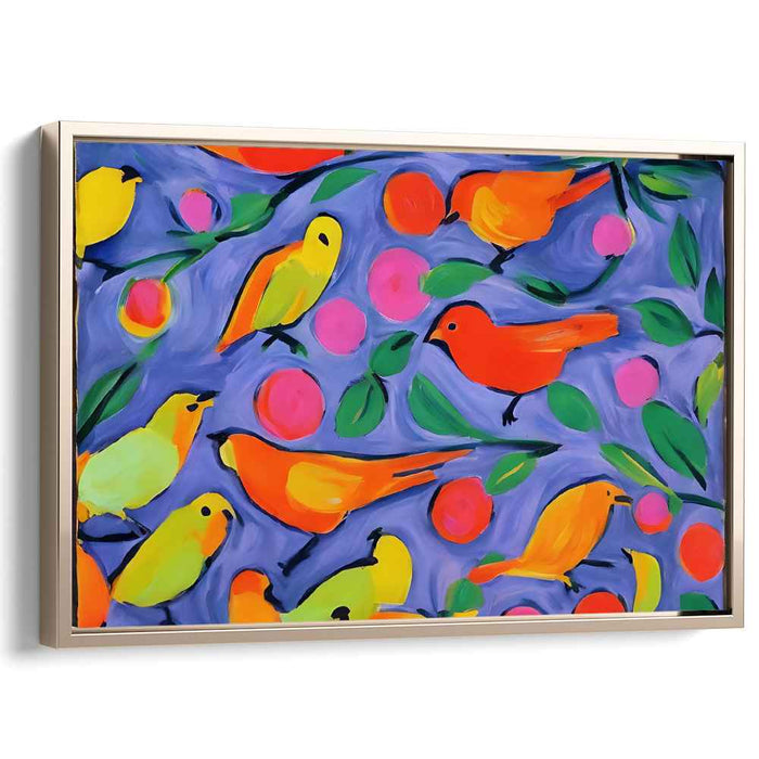 Rainbow Feathers Flight Dance: A Burst of Colorful Birds on Canvas