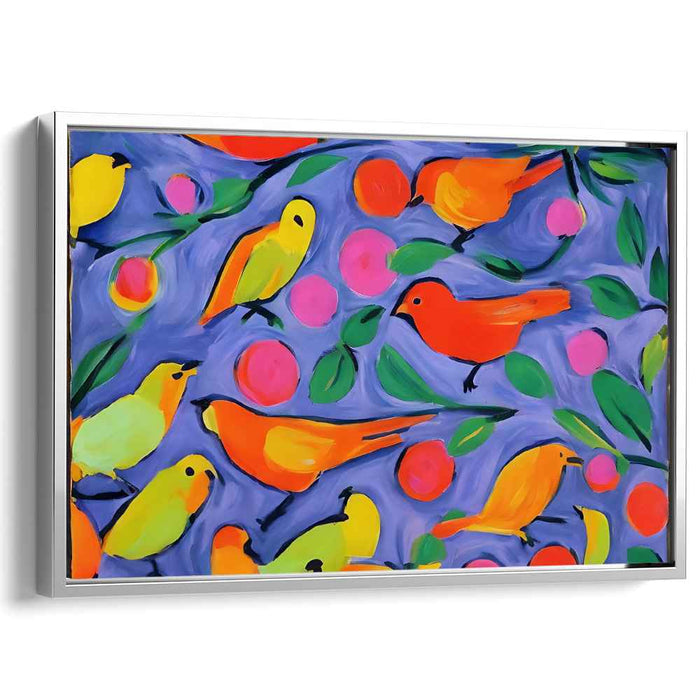 Rainbow Feathers Flight Dance: A Burst of Colorful Birds on Canvas