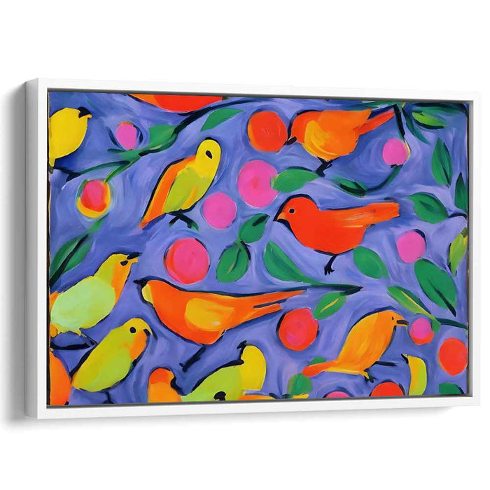 Rainbow Feathers Flight Dance: A Burst of Colorful Birds on Canvas