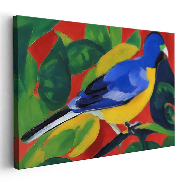 Plumage Melodies: Bold Blue and Yellow Bird Canvas Art Print