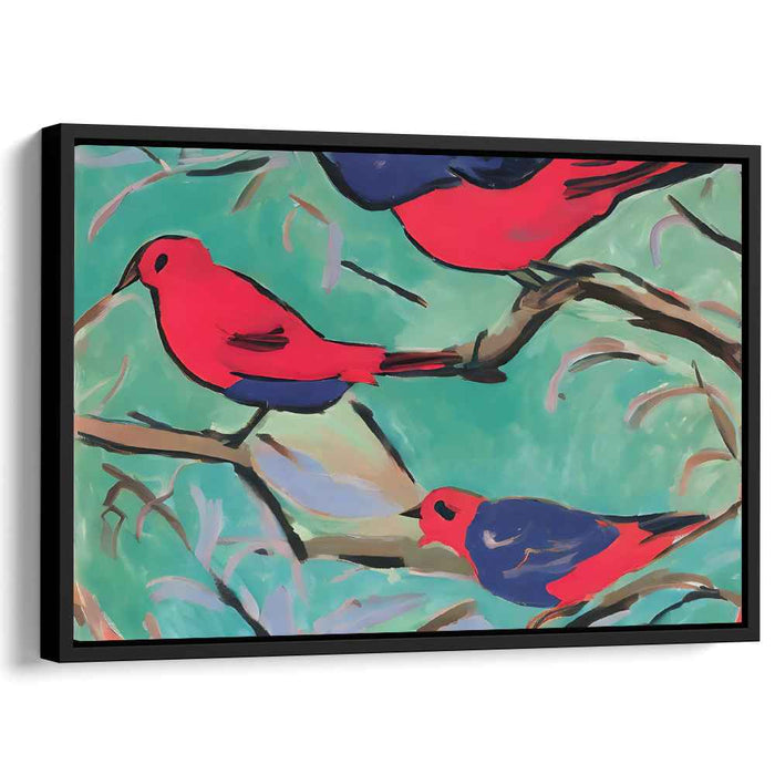 Avian Abstract Perch: Expressionist Birds on Branches Canvas Art Print