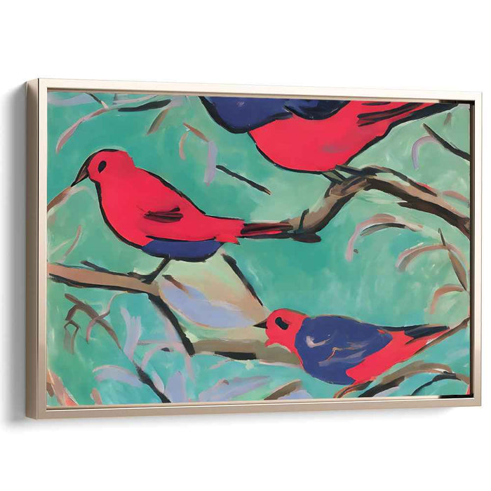 Avian Abstract Perch: Expressionist Birds on Branches Canvas Art Print