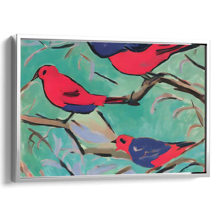 Avian Abstract Perch: Expressionist Birds on Branches Canvas Art Print