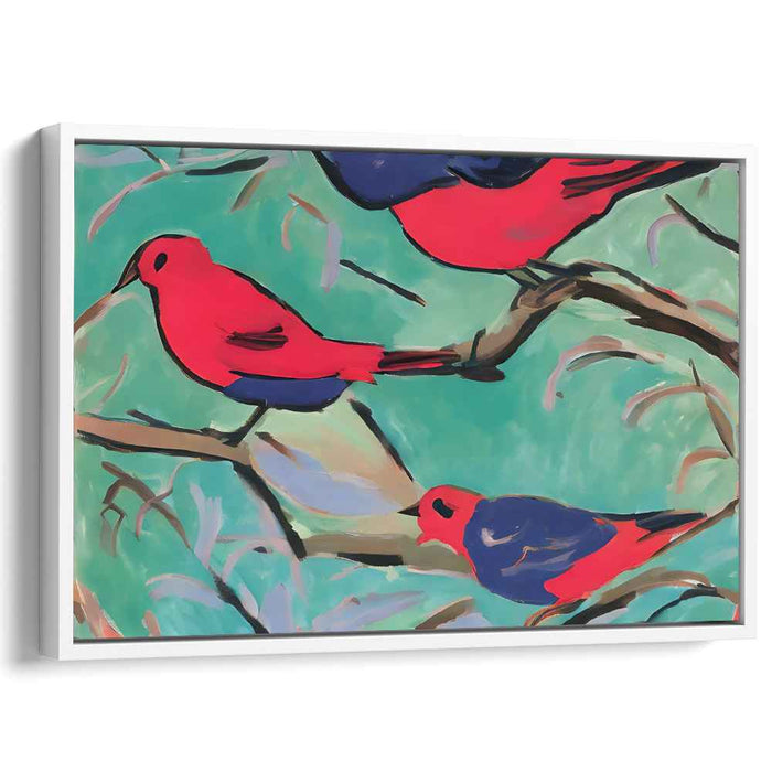 Avian Abstract Perch: Expressionist Birds on Branches Canvas Art Print