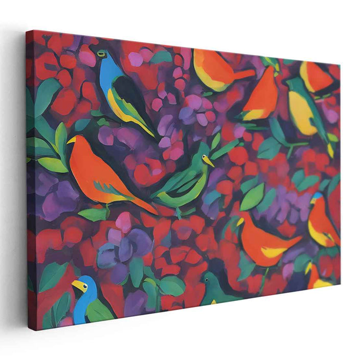 Flight of Feathered Harmony: Vivid Aviary Symphony on Canvas