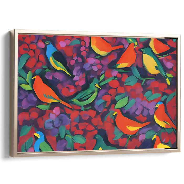 Flight of Feathered Harmony: Vivid Aviary Symphony on Canvas