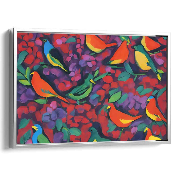 Flight of Feathered Harmony: Vivid Aviary Symphony on Canvas