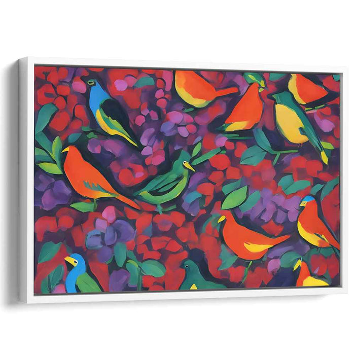 Flight of Feathered Harmony: Vivid Aviary Symphony on Canvas