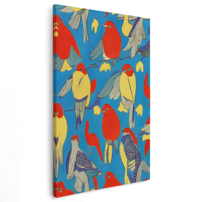 Avian Symphony in Blue: Vibrant Bird Assembly on Canvas