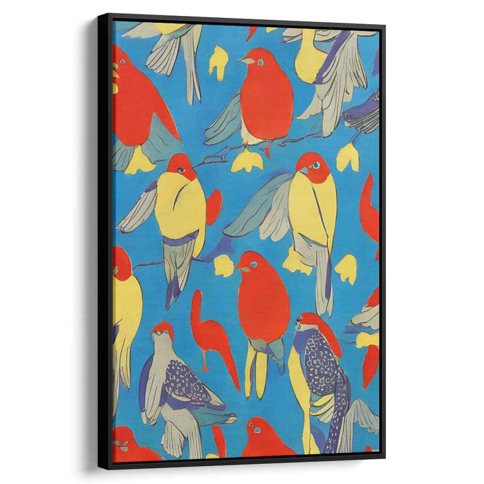 Avian Symphony in Blue: Vibrant Bird Assembly on Canvas