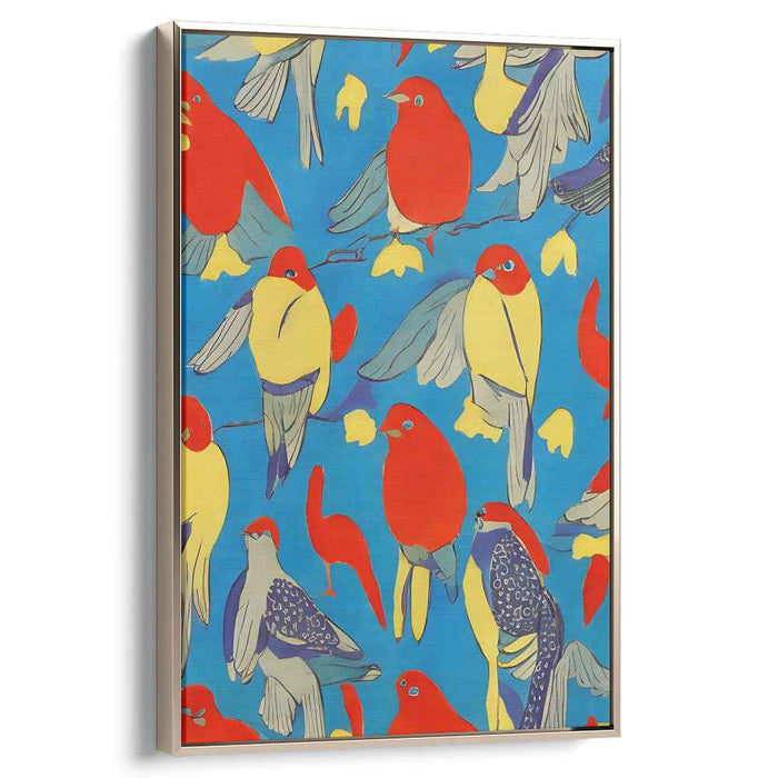 Avian Symphony in Blue: Vibrant Bird Assembly on Canvas