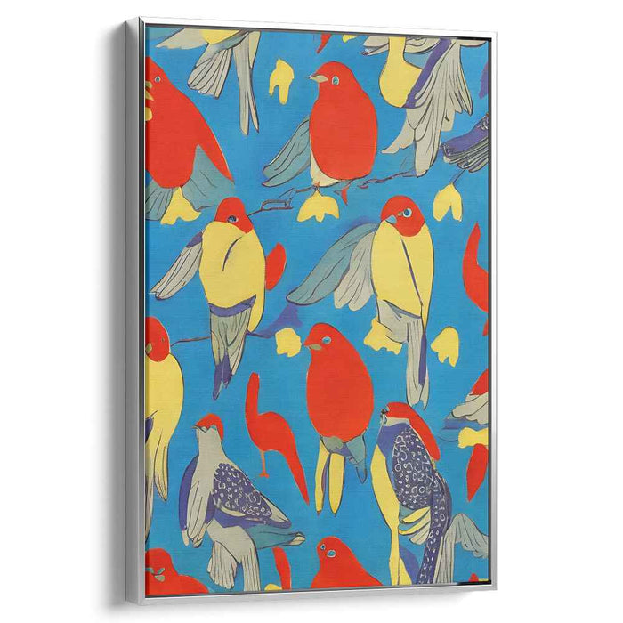 Avian Symphony in Blue: Vibrant Bird Assembly on Canvas