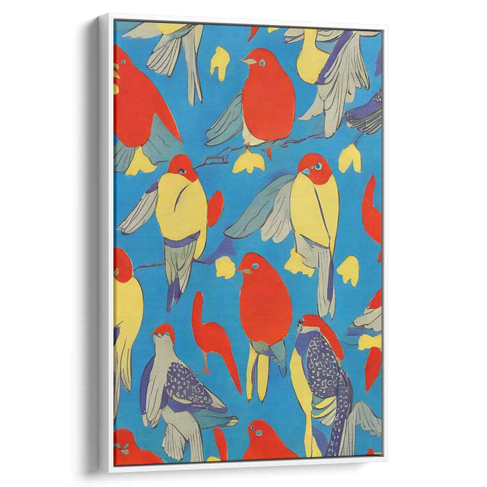 Avian Symphony in Blue: Vibrant Bird Assembly on Canvas
