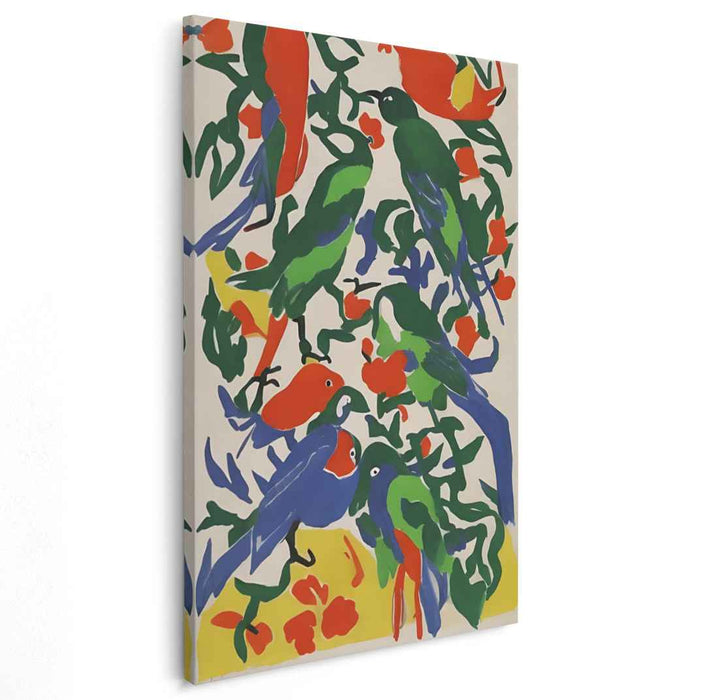 Avian Breeze: Vivid Birds in Lush Foliage Canvas Art Print