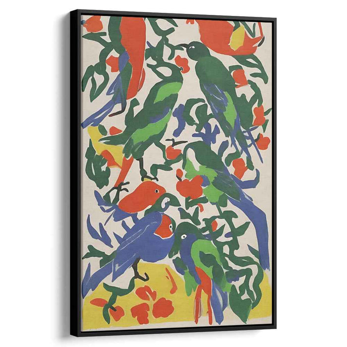 Avian Breeze: Vivid Birds in Lush Foliage Canvas Art Print