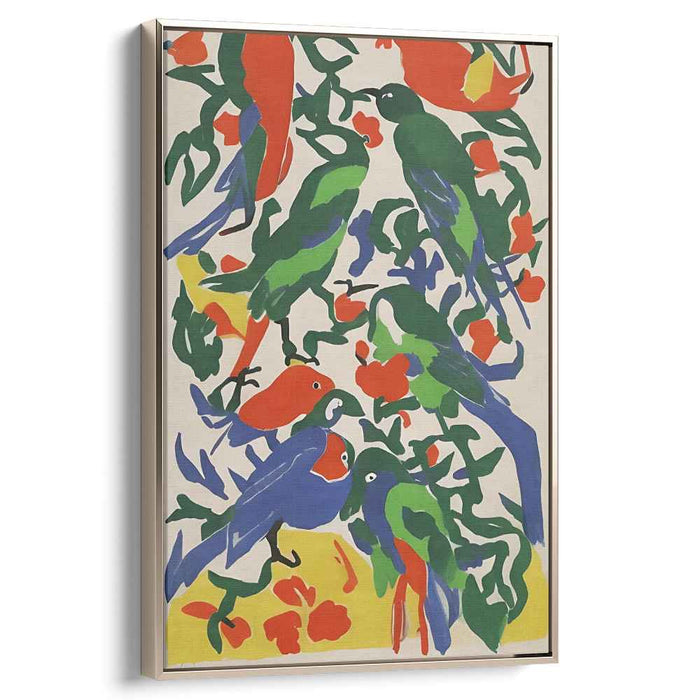 Avian Breeze: Vivid Birds in Lush Foliage Canvas Art Print