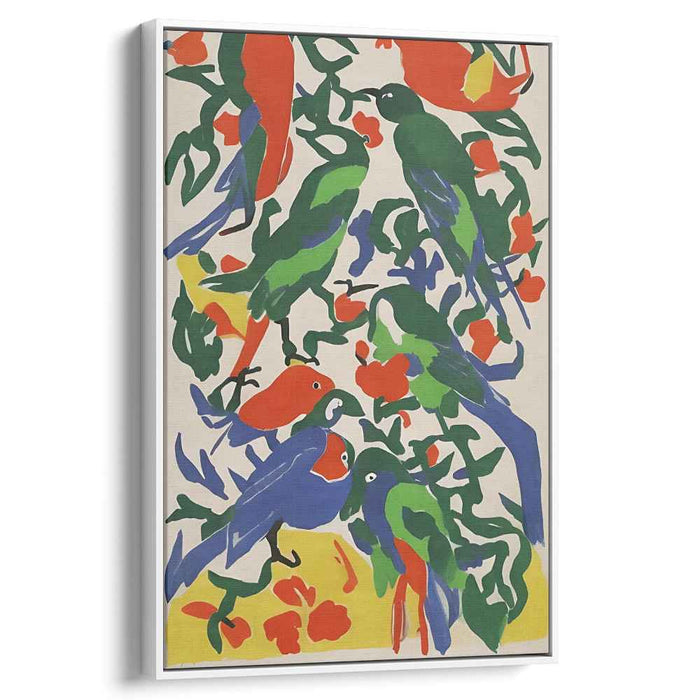 Avian Breeze: Vivid Birds in Lush Foliage Canvas Art Print
