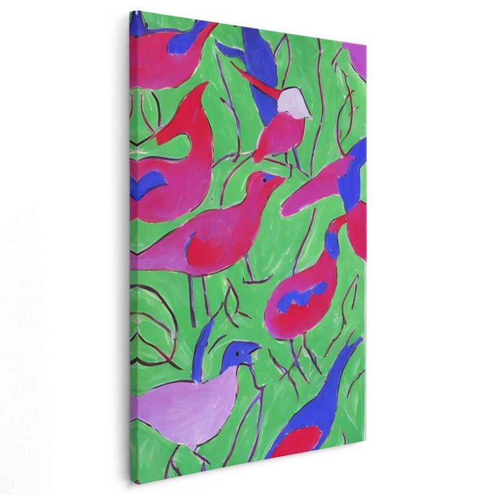 Emerald Avian Symphony: Abstract Birds in Vibrant Green Canvas Art Print