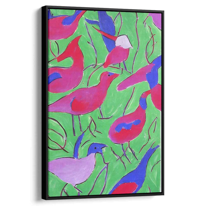 Emerald Avian Symphony: Abstract Birds in Vibrant Green Canvas Art Print