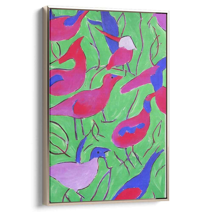 Emerald Avian Symphony: Abstract Birds in Vibrant Green Canvas Art Print
