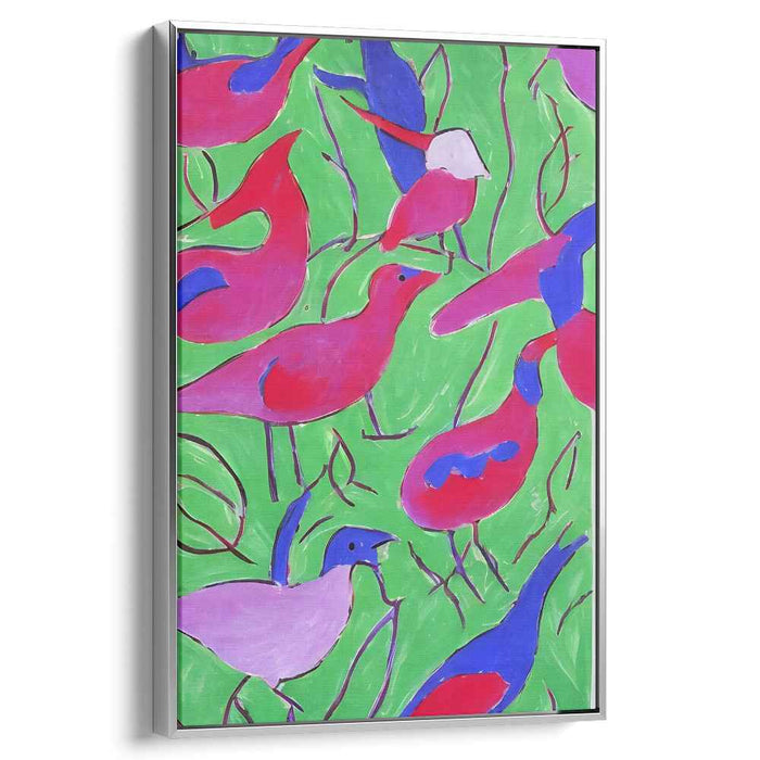 Emerald Avian Symphony: Abstract Birds in Vibrant Green Canvas Art Print
