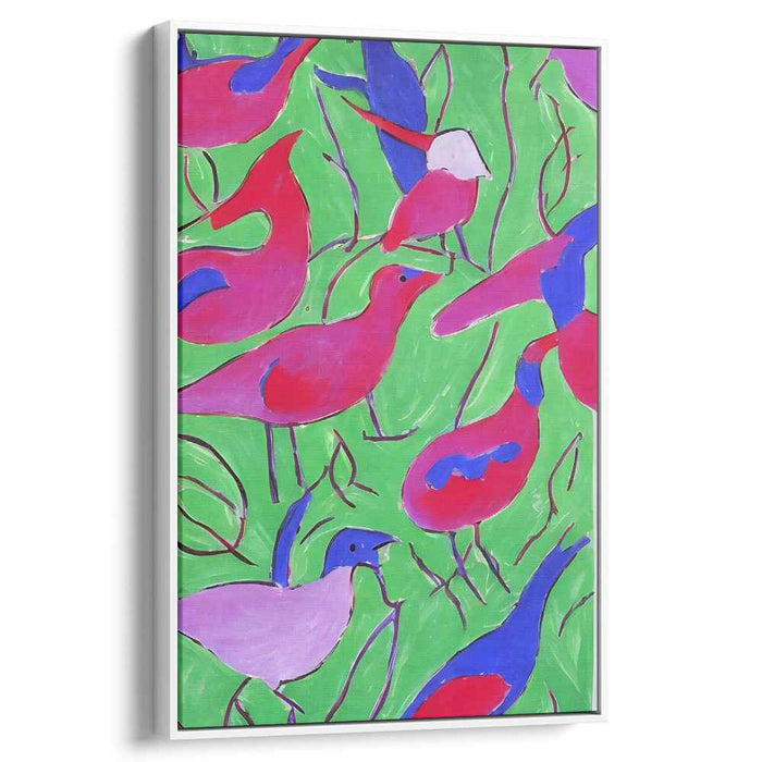 Emerald Avian Symphony: Abstract Birds in Vibrant Green Canvas Art Print