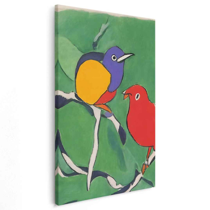 Colorful Companions: Vibrant Birds on Branches Canvas Art Print