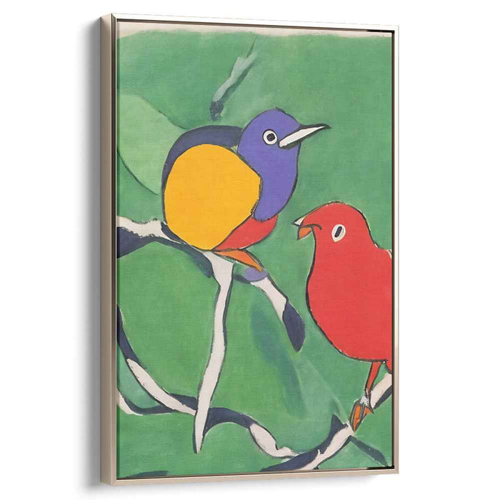 Colorful Companions: Vibrant Birds on Branches Canvas Art Print