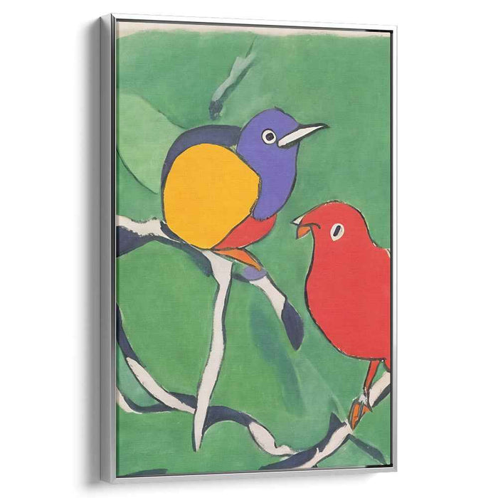 Colorful Companions: Vibrant Birds on Branches Canvas Art Print