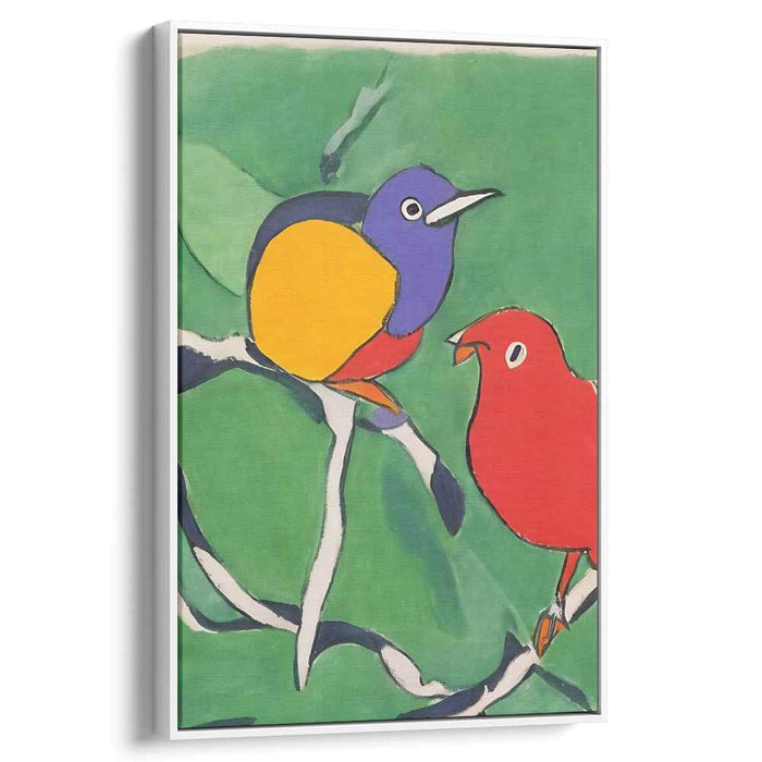 Colorful Companions: Vibrant Birds on Branches Canvas Art Print