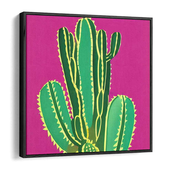 Luminous Cactus Charm: Vibrant Pink and Green Pop Art Canvas Print