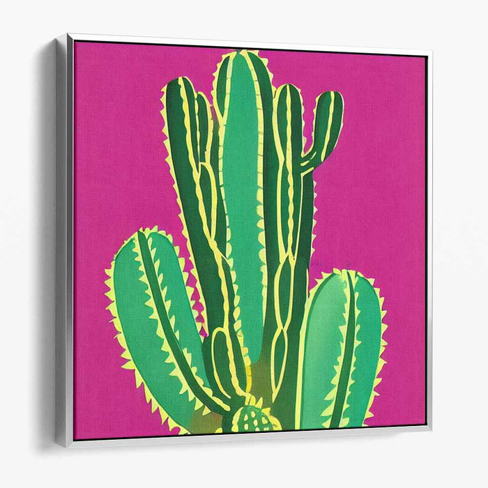 Luminous Cactus Charm: Vibrant Pink and Green Pop Art Canvas Print