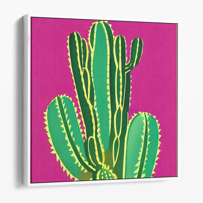 Luminous Cactus Charm: Vibrant Pink and Green Pop Art Canvas Print