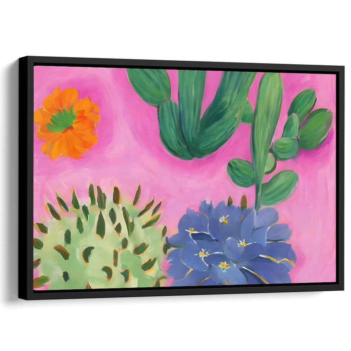 Bloom Oasis: Contemporary Cactus and Flower Canvas Art Print