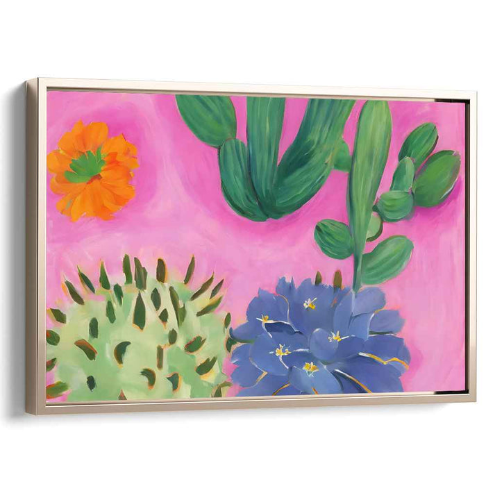 Bloom Oasis: Contemporary Cactus and Flower Canvas Art Print